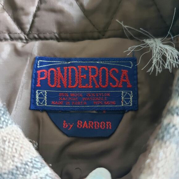 VTG Ponderosa Wool Shirt Mens S Brown Plaid Flannel Shacket Korea Barn 90s - Picture 3 of 5